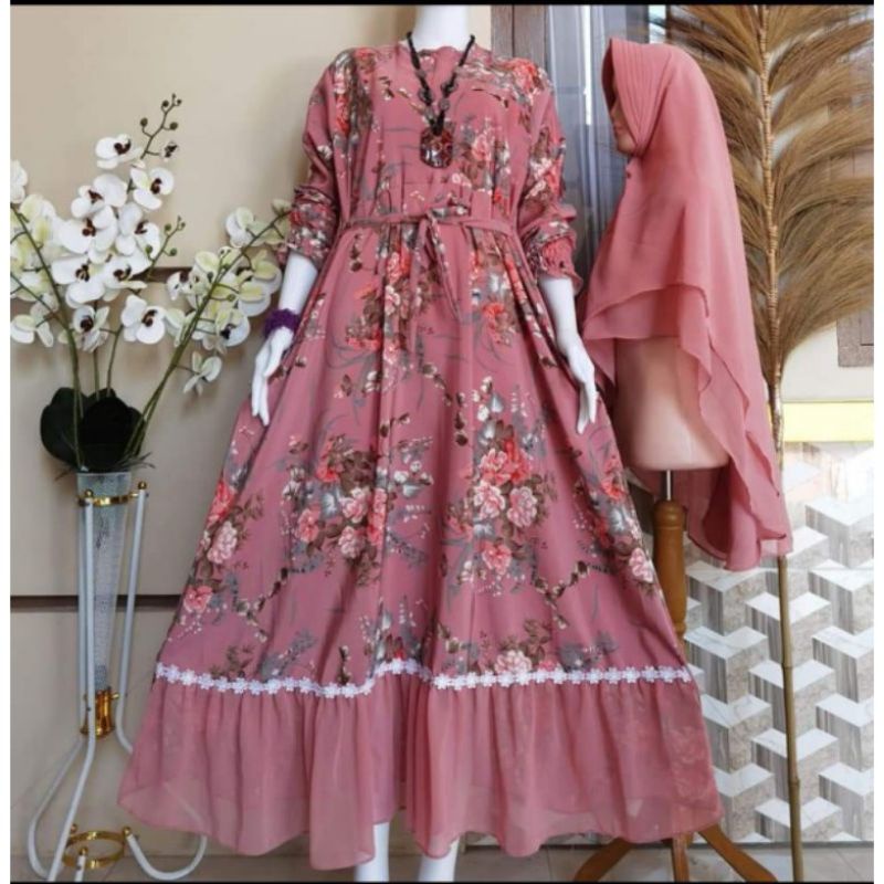 TERMURAH GAMIS SET HIJAB MONALISA RENDA TERBARU/GAMIS SET JUMBO BEST SELLER /SYAR'I CERUTY DOBEL 2LA