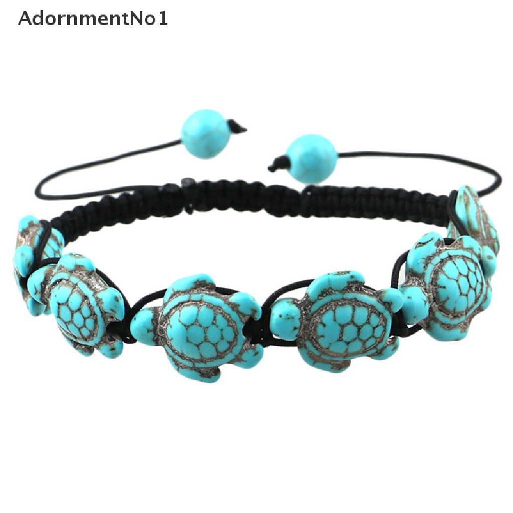 (AdornmentNo1) Gelang Tangan Tali Adjustable Gaya Vintage Bohemia Motif Kura-Kura + Turquoise Untuk Wanita