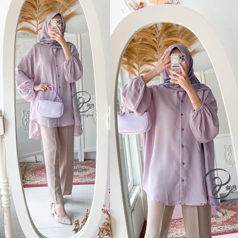 Baju Mini Dress Tunik Kemeja Wanita Polos Muslim Remaja Lengan Balon Terlaris