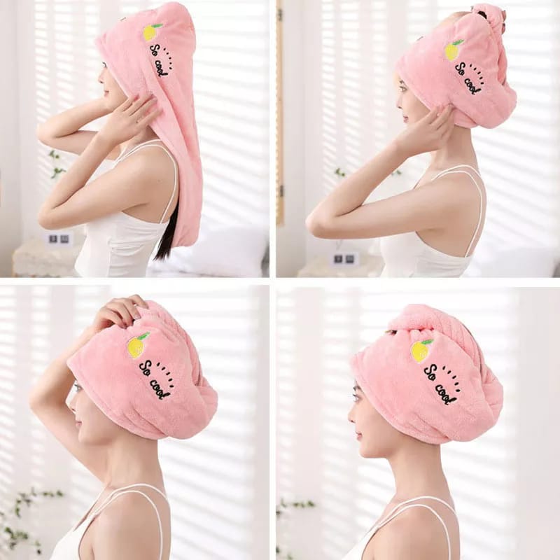 Handuk Keramas Model Kancing Microfiber Handuk Pengering Rambut Head Towel Import