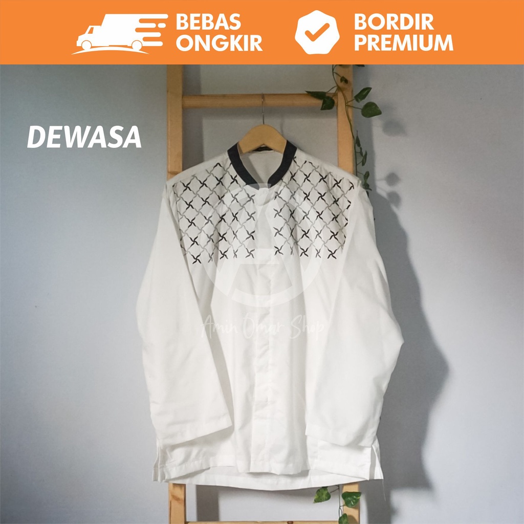 BAJU KOKO PUTIH BORDIR PREMIUM DEWASA LENGAN PANJANG