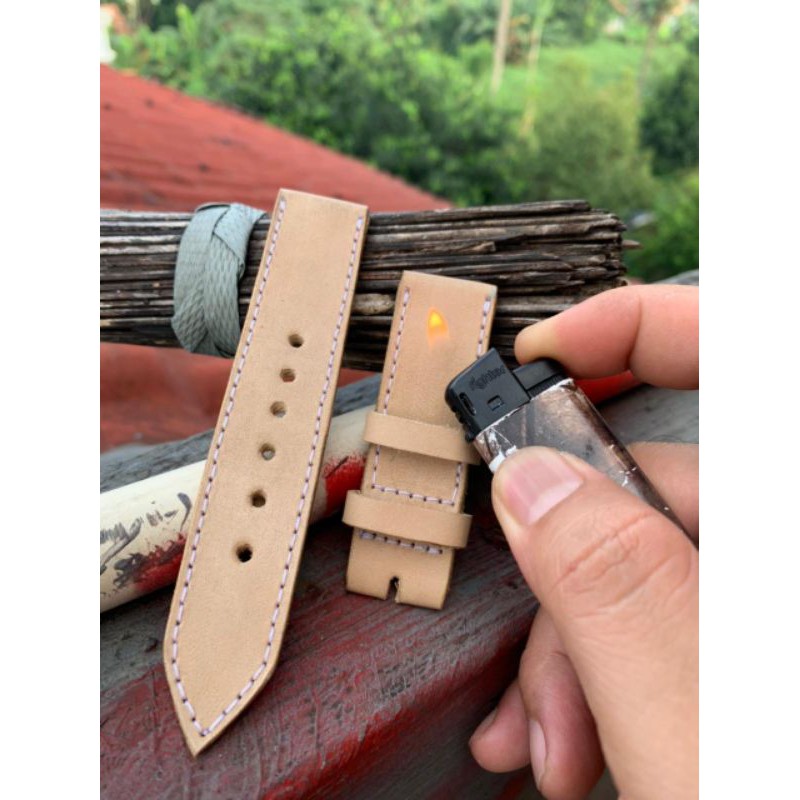 Strap Tali Jam Tangan Kulit Sapi Asli krem hand made