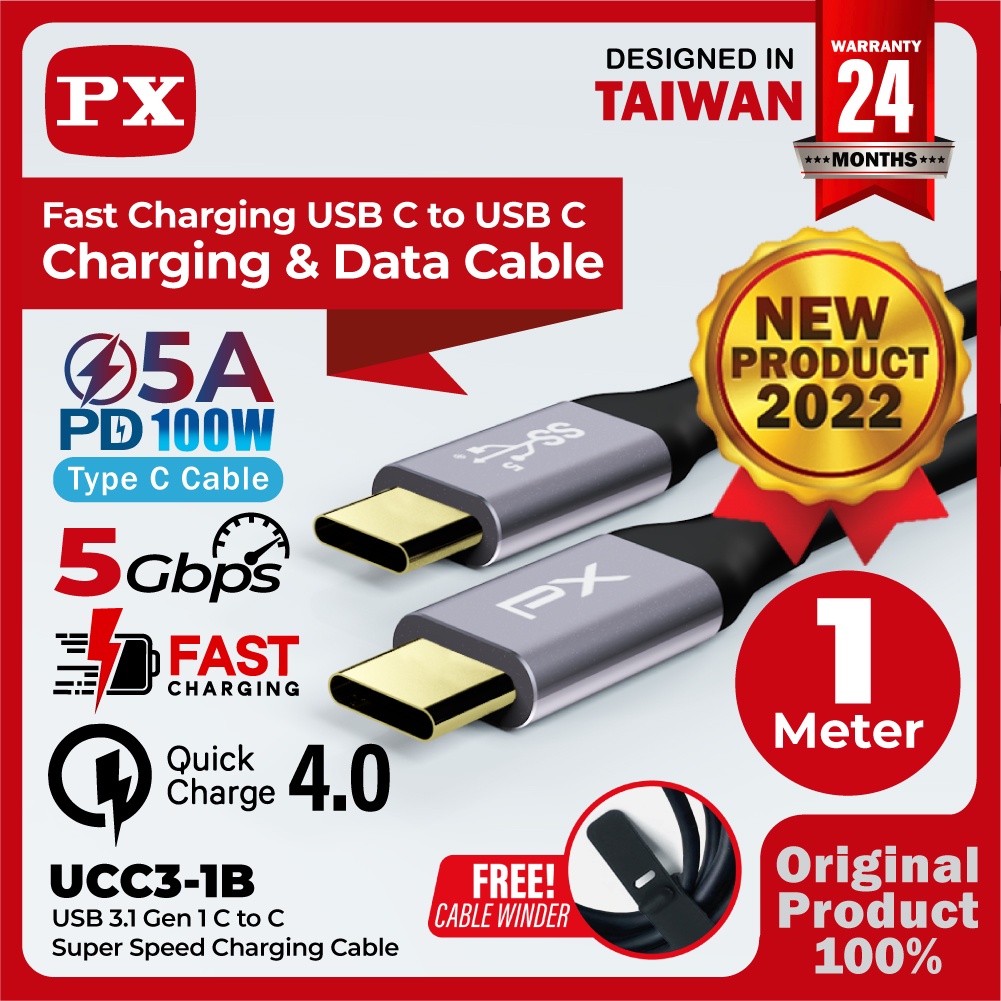 Kabel Data USB Type C To Type C Fast Charging 100W 1M PX UCC3-1B