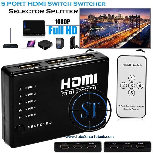 HDMI Switcher 5 Port Hub Splitter HDTV 1080 HD FHD Switch Selector Full HD 1 Output 5 Input Switcher Splitter 2.5Gbps.