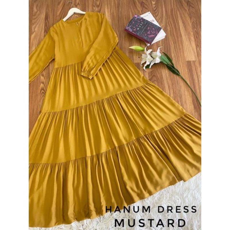 GAMIS MAXI DRESS RAYON PREMIUM LD 100 - 110 HOMEYDRESS BUSUI BAJU GAMIS SERAGAM MOTIF TERBARU V.2-HANUM MUSTARD DRESS