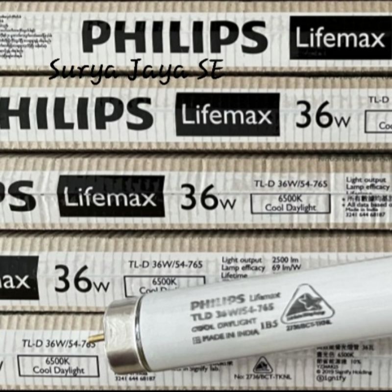 Lampu TL 36 Watt Philips TL-D 36W/54-765 Cahaya Putih
