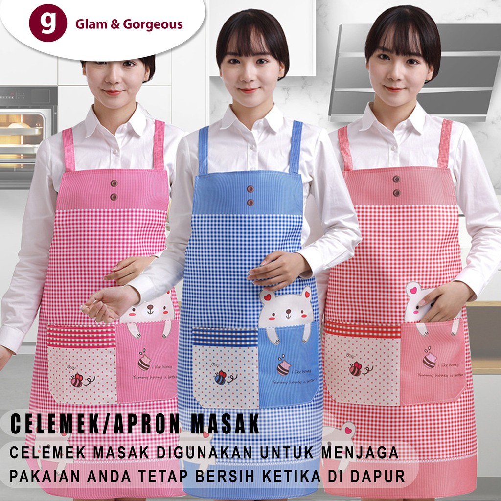 Apron Celemek Masak Barista Dapur Motif Beruang Waterproof CM010