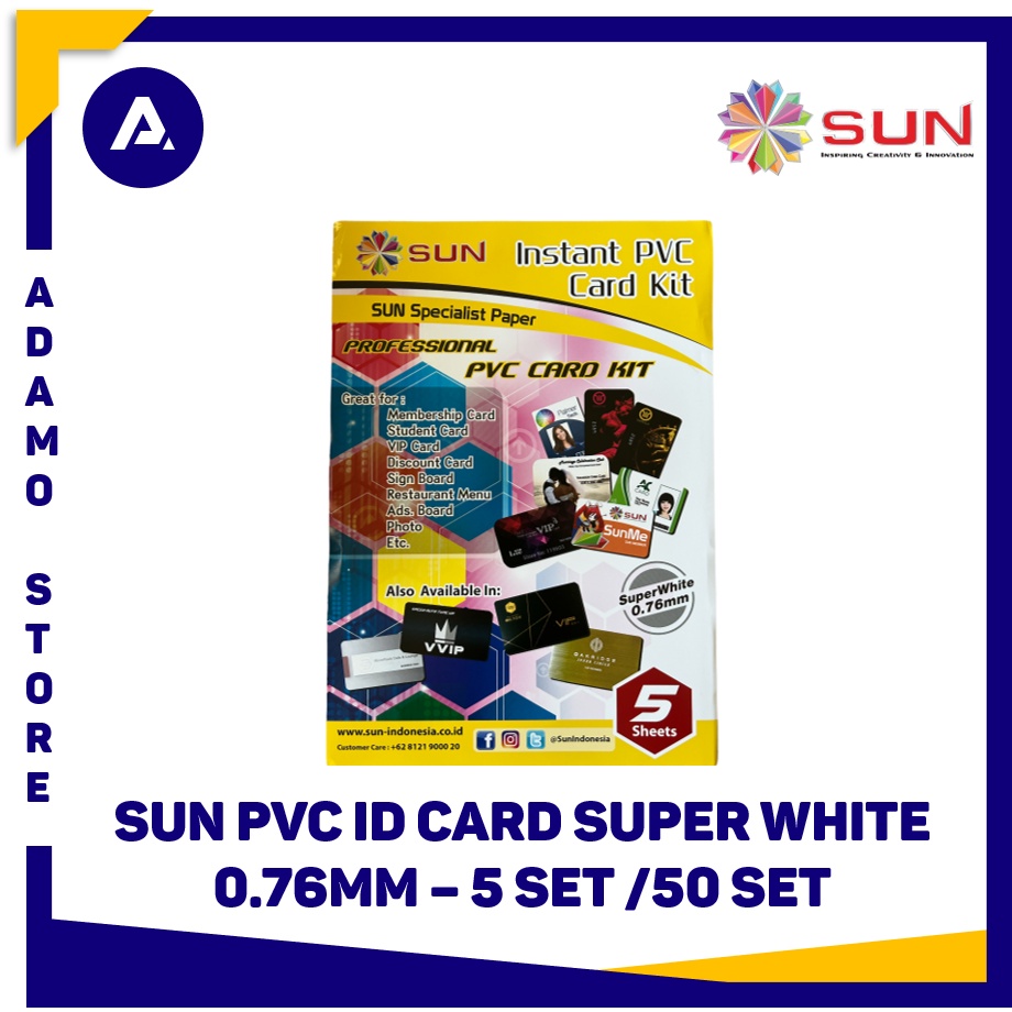 Kertas PVC Sun PVC ID Card Kit Super White A4 0.76mm 5 Set