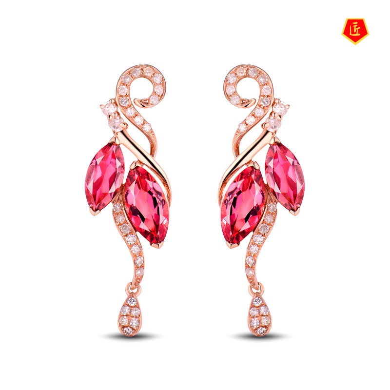 [Ready Stock]Colored Gems Tourmaline Phoenix Earrings 18K Rose Gold