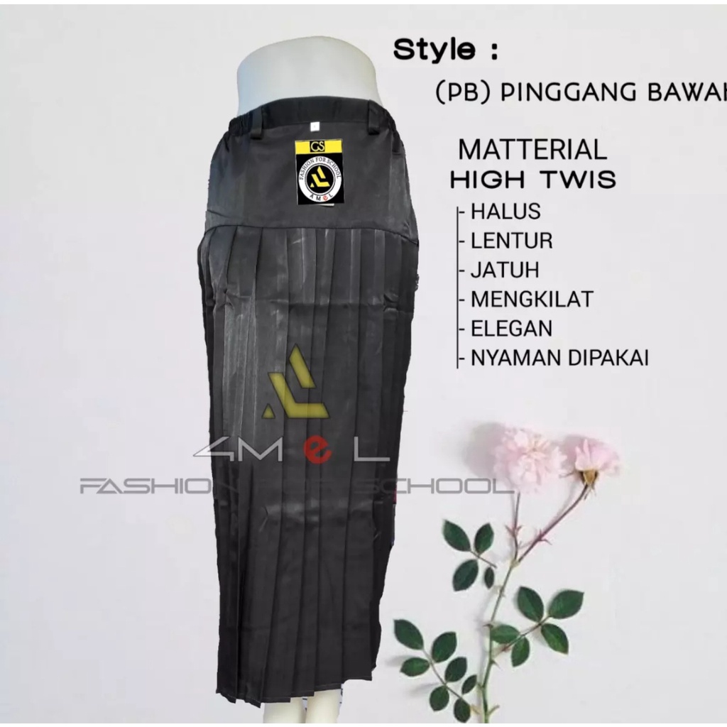 ROK SD REMPEL PINGGANG BAWAH HITAM/ROK PANJANG HITAM SD PINGGANG SETENGAH KAIN TWIS(LICIN)