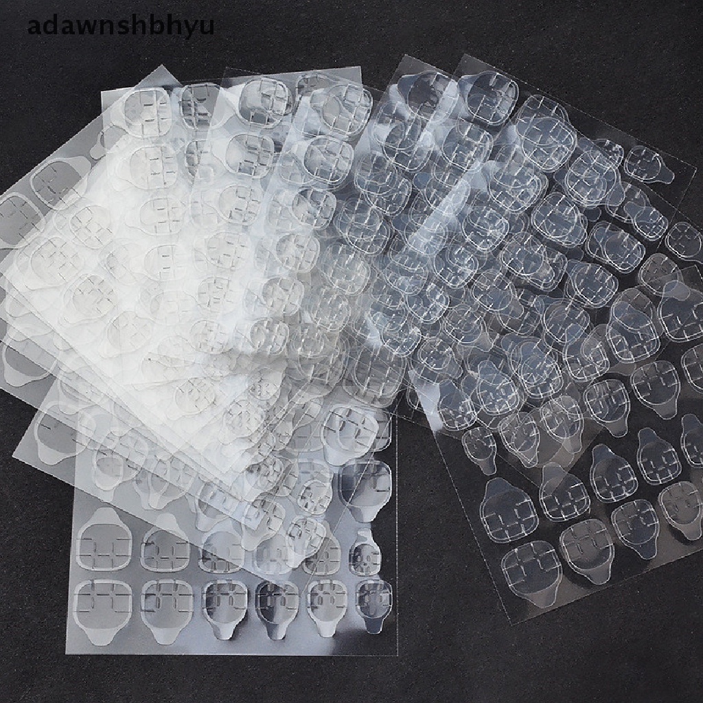 Adawnshbhyu 10lembar/240pcs Selotip Perekat Nail Art Palsu Dua Sisi Lem Stiker DIY