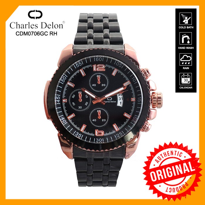 Jam Tangan Pria Watch Rantai Anti Air Tanggal Box Original Charles Delon CDM 0706 GC RH