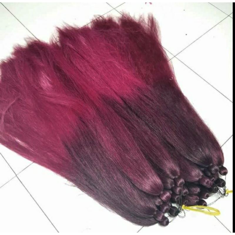 Rambut Cemara Ombre Mix 2 Warna, Hitam -Merah Maron, Ukuran 90 Cm/1 Pcs