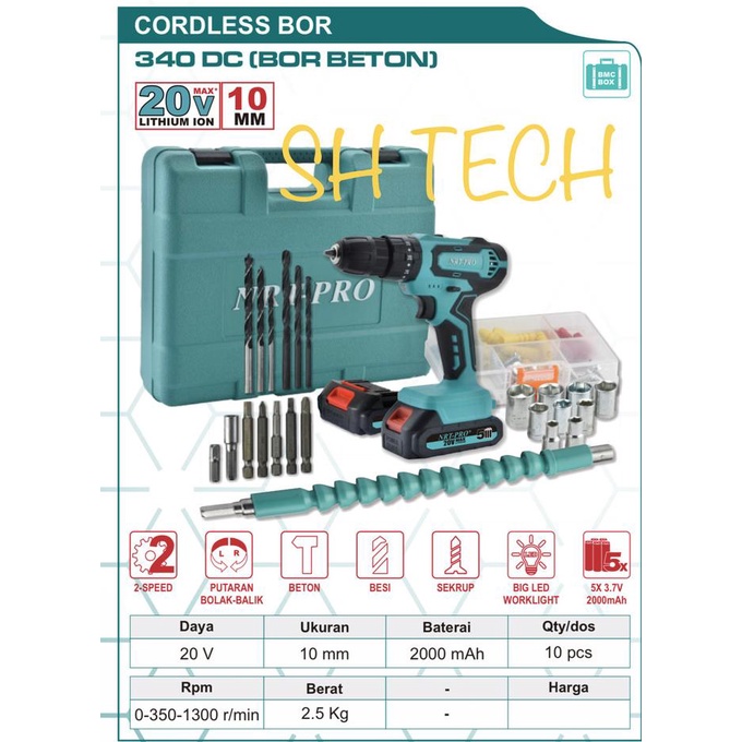 Bor Cordless 20 V Nrt Pro Dc340 Dc 340 Set Bor Battery Termurah
