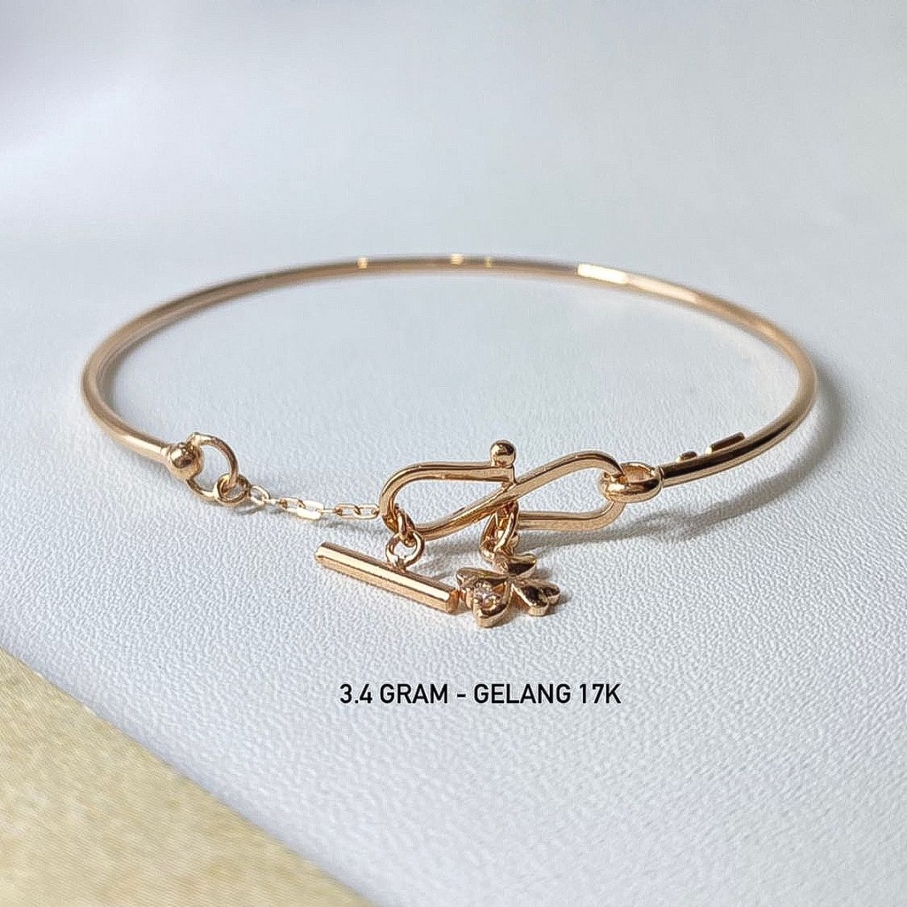 Banyak motif yaa Gelang bulat anak dan dewasa emas asli 750 75 17k rosegold infinity love kaku kawat bola permata panah pita bow ribbon keylock oval tangan aesthetic korea gold 3 4 gram gr g