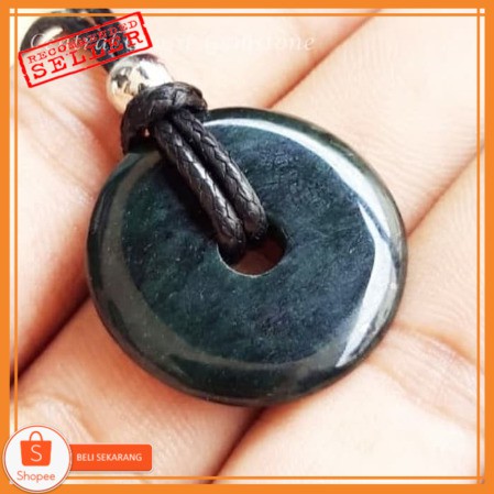 LIONTIN KOIN BATU GIOK HITAM BLACK JADE ASLI NATURAL PLUS KALUNG