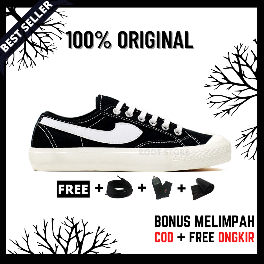 100% Original Sepatu Lokal Casual Black White Low | Not Compass Gazelle Black White Lo