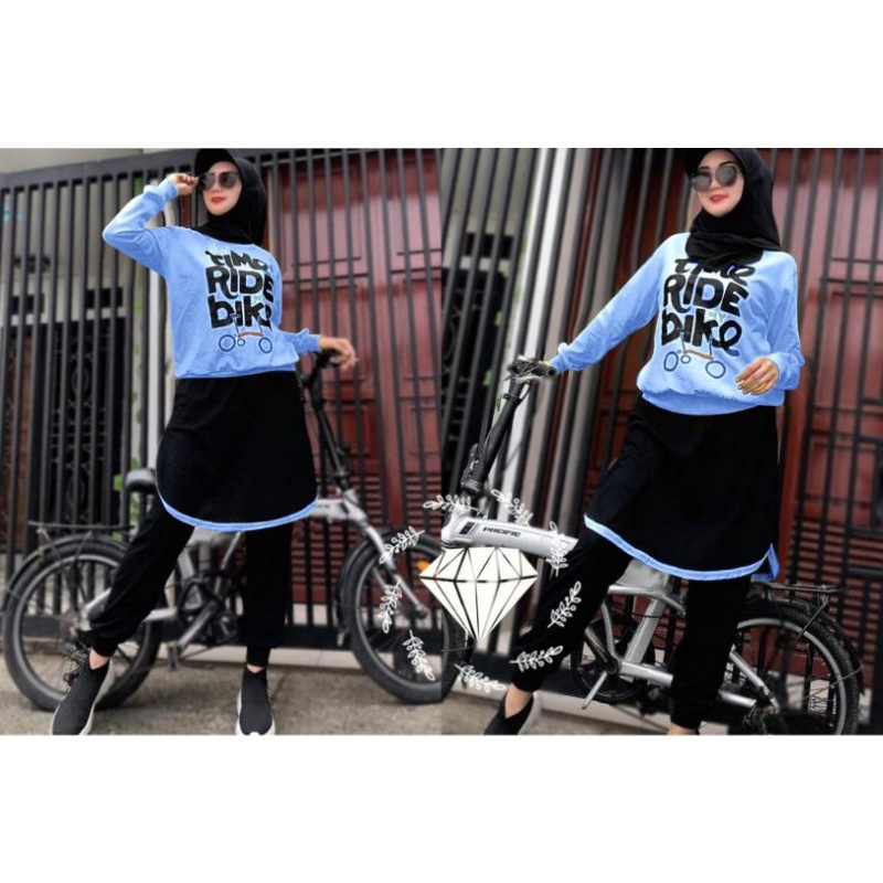 SET CELANA RIDE BIKER TR, BABYTERRY, GAMIS, HIJAB, MUSLIM, SETELAN