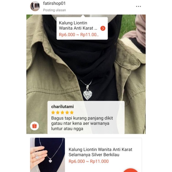 Kalung Liontin Wanita Anti Karat Selamanya Silver Berkilau