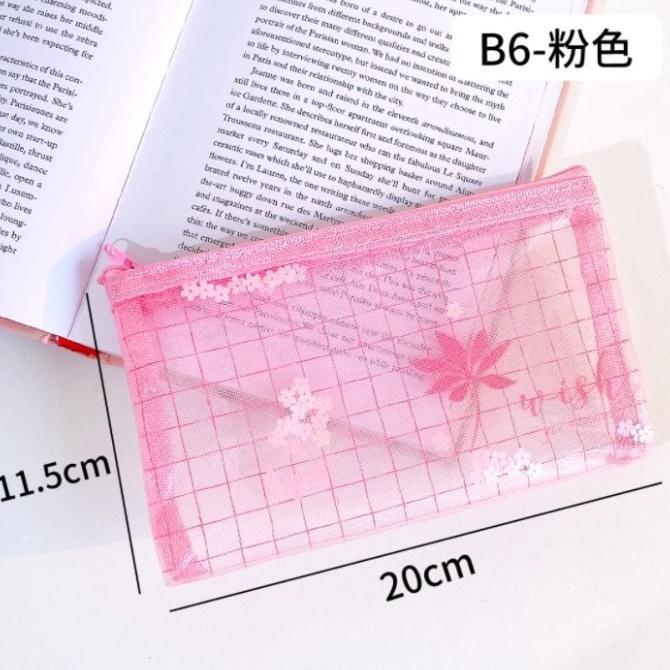 

Dompet pensil korea zipper transparant simple - pink