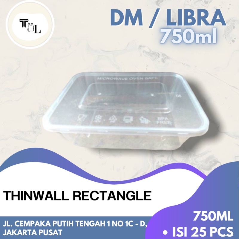 Thinwall Rectangle DM 750 ml / Thinwall Rectangle Libra 750ml - 25Pcs