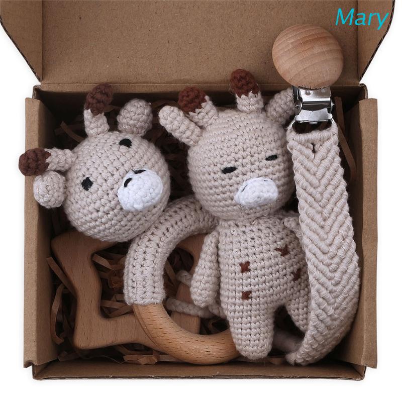 Mary 4pcs / Set Mainan Rattle Teether Bentuk Jerapah Kartun Bahan Kayu Untuk Bayi