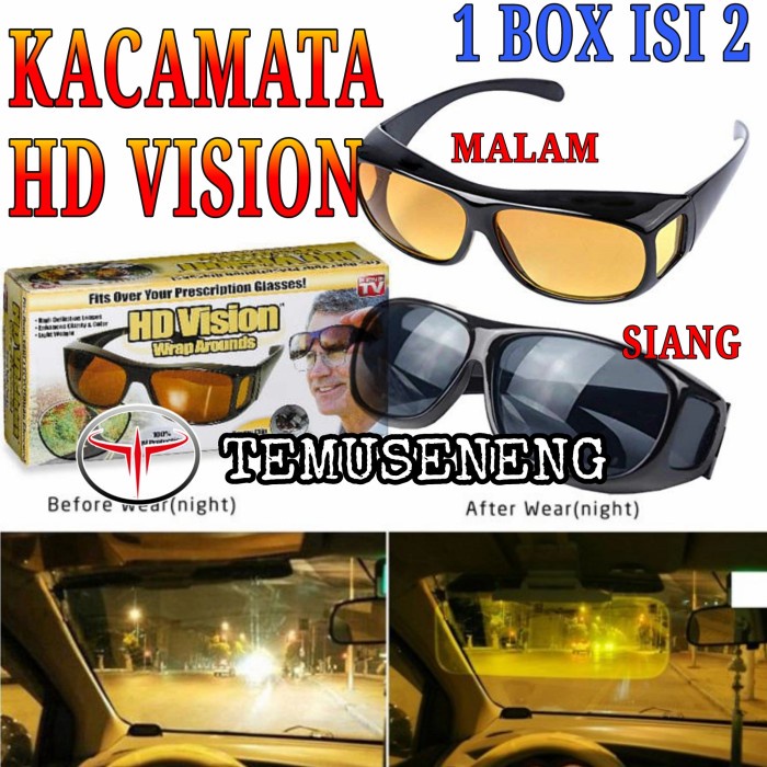 Isi 2 Hd Vision Kaca Mata Mobil Kacamata Malam Siang Anti Silau