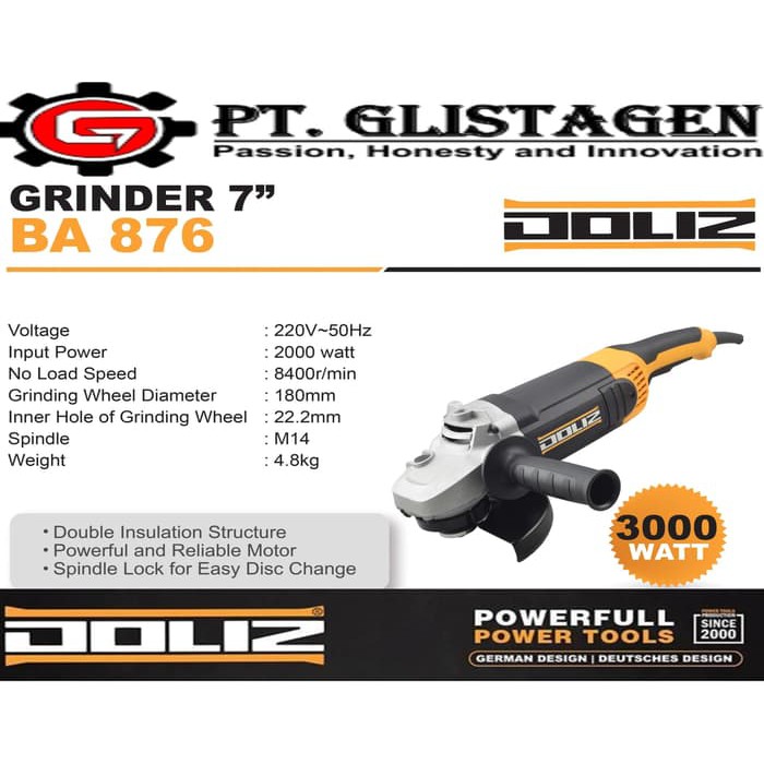 Mesin Gerinda Tangan / Gurinda Tangan / Gurinda Listrik 7 Inch DOLIZ BA876