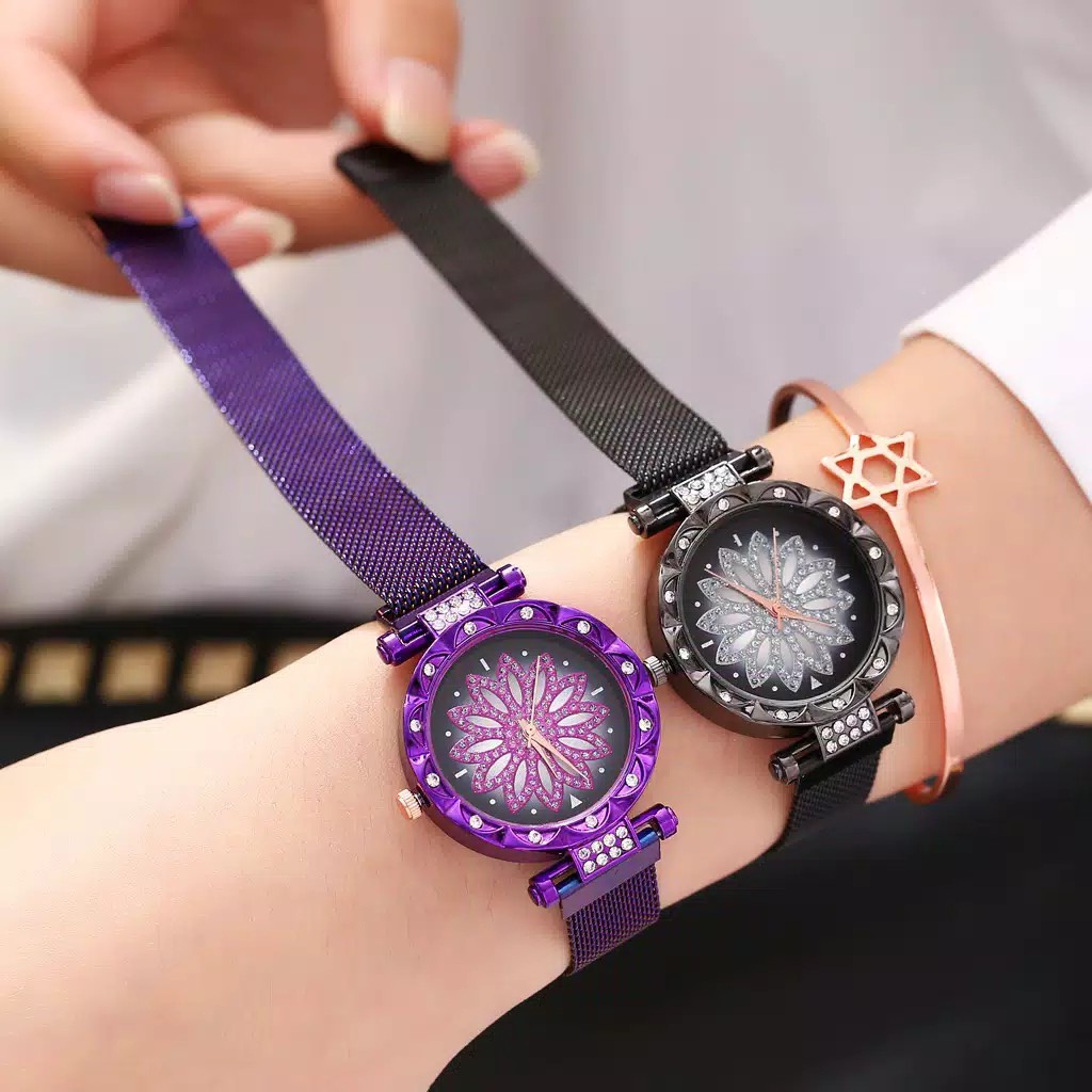 ✅[COD] Ready Stock！Jam Tangan Quartz Analog Motif Bunga dengan Strap Mesh Stainless Steel  W35
