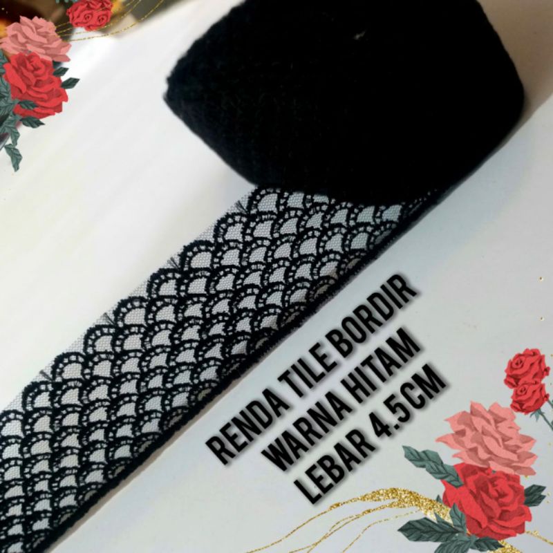 per meter,renda tile bordir hitam lebar 4.5 cm