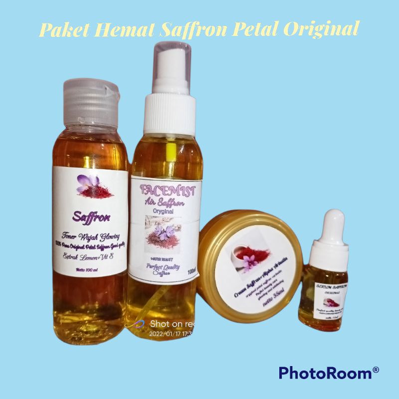 SAFFRON PAKET HEMAT CREAM SERUM FACEMIST DAN TONER SAFFRON PETAL