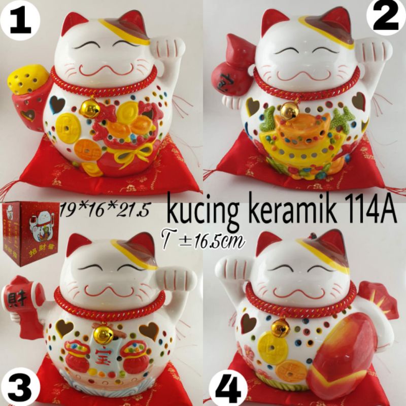 pajangan kucing hoki maneki neko keramik 114a