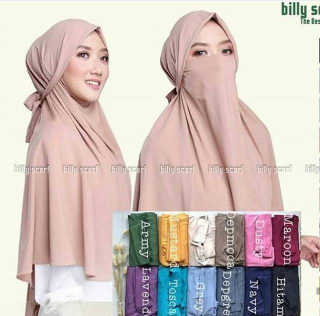 Jilbab Instan Cadar Cyari Jersey//Khimar Masker Cadar (Cadar nyatu)