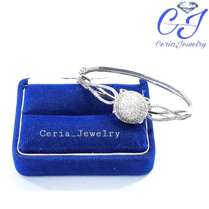 Gelang Perak Asli Silver 925 Lapis Emas Model Bangle Oval - Perhiasan Perak Wanita