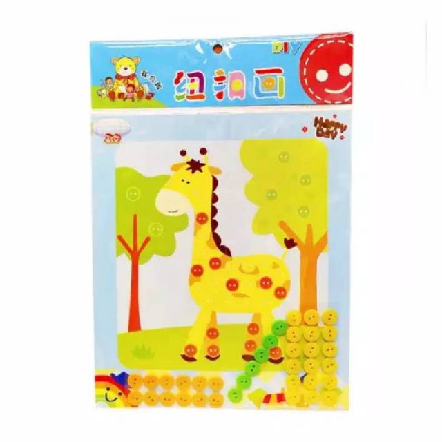 Diy painting button susun tempel kancing mainan edukasi aktivitas anak paud tk