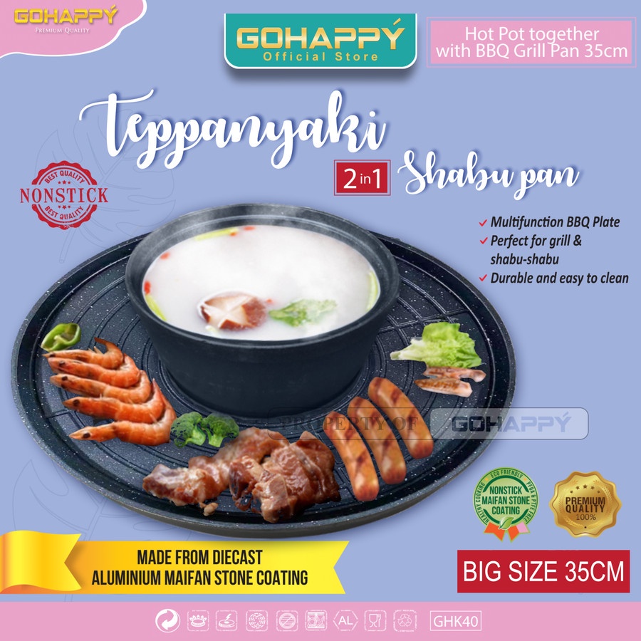 GOHAPPY PANCI TEPANNYAKI Alat panggang 2 FUNGSI bbq PLUS Hotpot Shabu shabu steamboat GHK40 MARBLE N