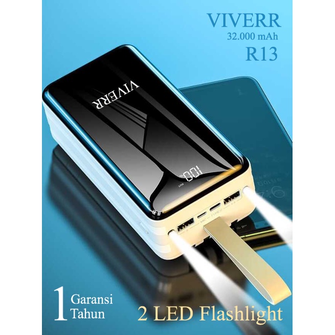 Powerbank VIVERR R13 kapasitas 32.000 mAh With 4 Kabel charging Garansi 1 Tahun.