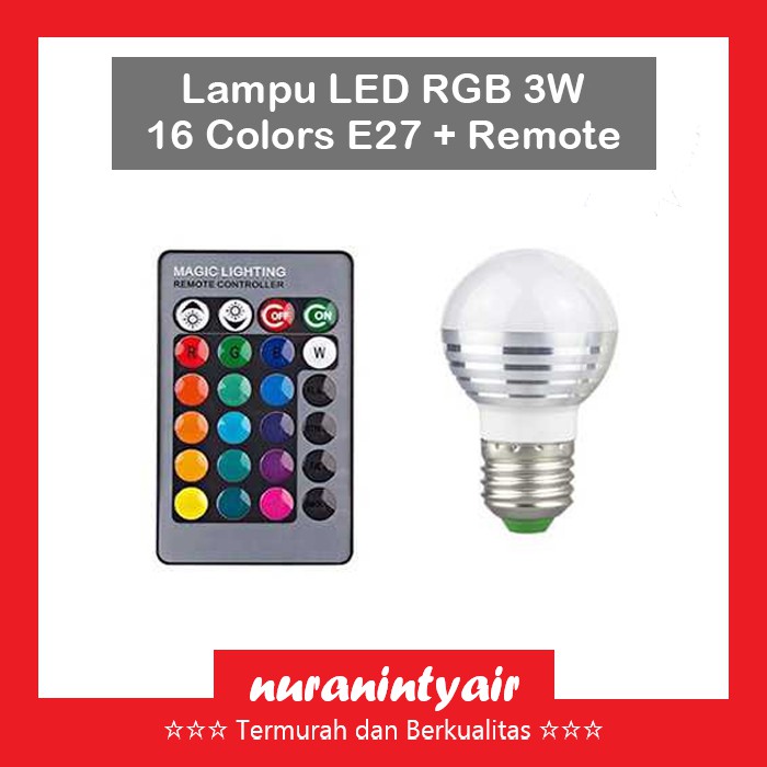 Bohlam LED 3W 16 Colors E27 + Remote Control / Bohlam RGB e 27 Warna