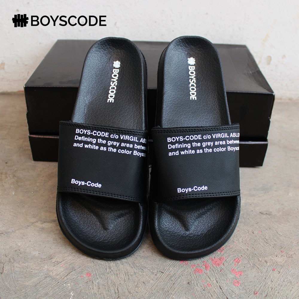 Sendal Slide Pria Distro Boyscode Small Word Original Fullblack / Sendal Selop Pria / Slip On Pria