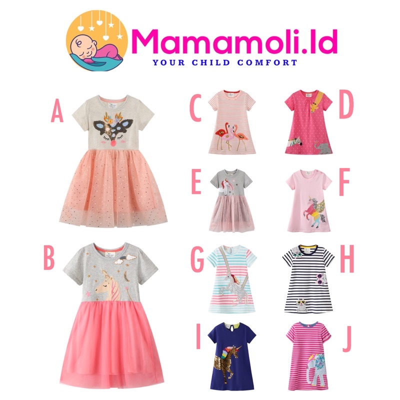 Dress Anak Perempuan Cewek Jumping Meter Katun Unicorn Halus Lembut / Gaun Anak Perempuan / Baju pesta Anak perempuan Casual / Dress Tule / Tile Anak Perempuan  Import