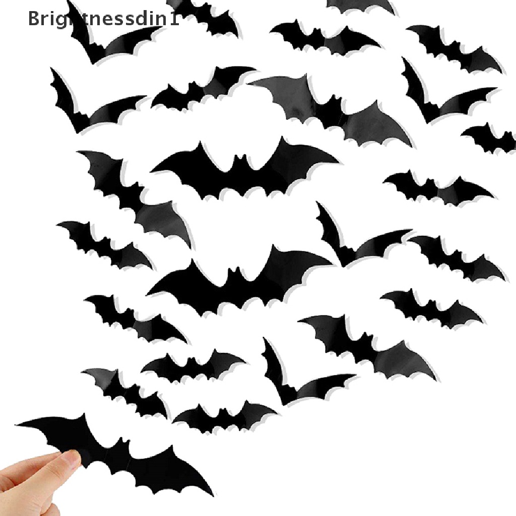 28pcs Stiker Dinding Desain Kelelawar 3D Warna Hitam Bahan PVC Untuk Dekorasi Halloween