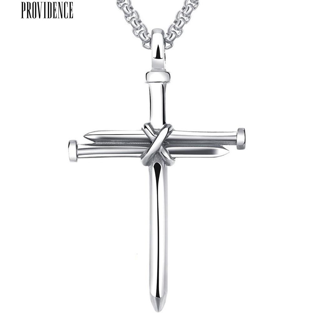 Providence Titanium Steel Cross Pendant Long Chain Necklace