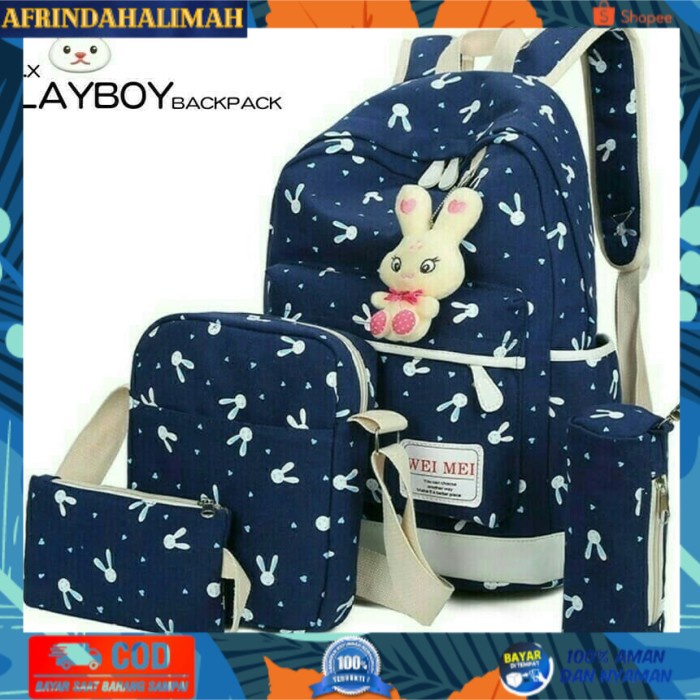 

[TERBARU] Tas Sekolah Anak Perempuan Tas Punggung Playboy Set 4in1 - Hitam