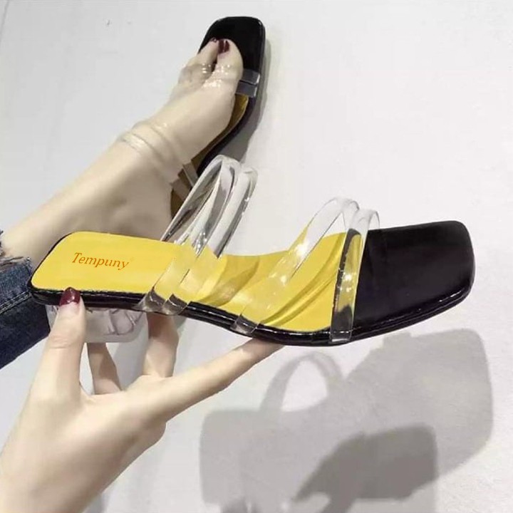 Dans Scout Shop - Sandal Hak 3cm Sandal Heels Kaca Transparan Sandal Tali Jelly Lembut Hitam Silver-2