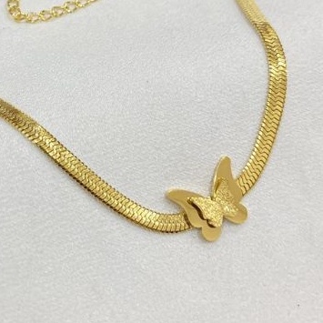 Kalung Titanium gepeng model buterlfy Anti Karat Aksesoris Perhiasan Korean Style