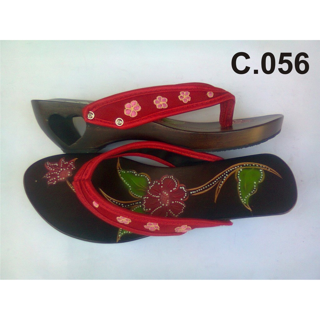 SANDAL KELOM GEULIS FORMAL UKIR AIRBRUSH BORDIR SANDAL JEPIT WANITA KAYU UNIK MURAH C056