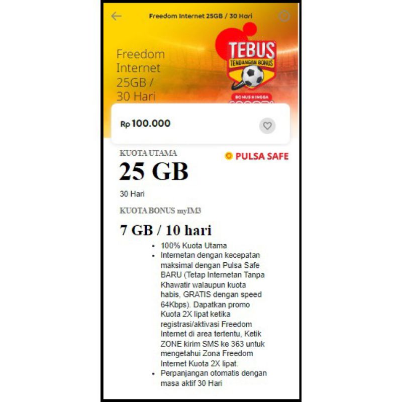 KUOTA INDOSAT FREEDOM INTERNET 25GB FULL KUOTA UTAMA