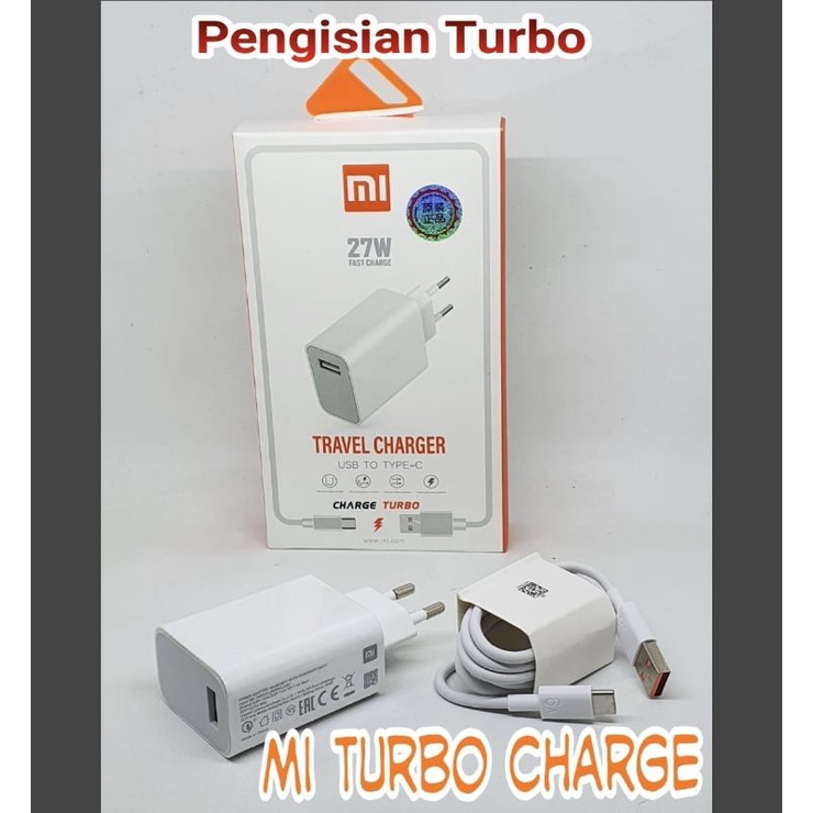 Charger Xiaomi Mi10 Cable Type C Turbo Charging 27W QC 4.0 Fast Charge