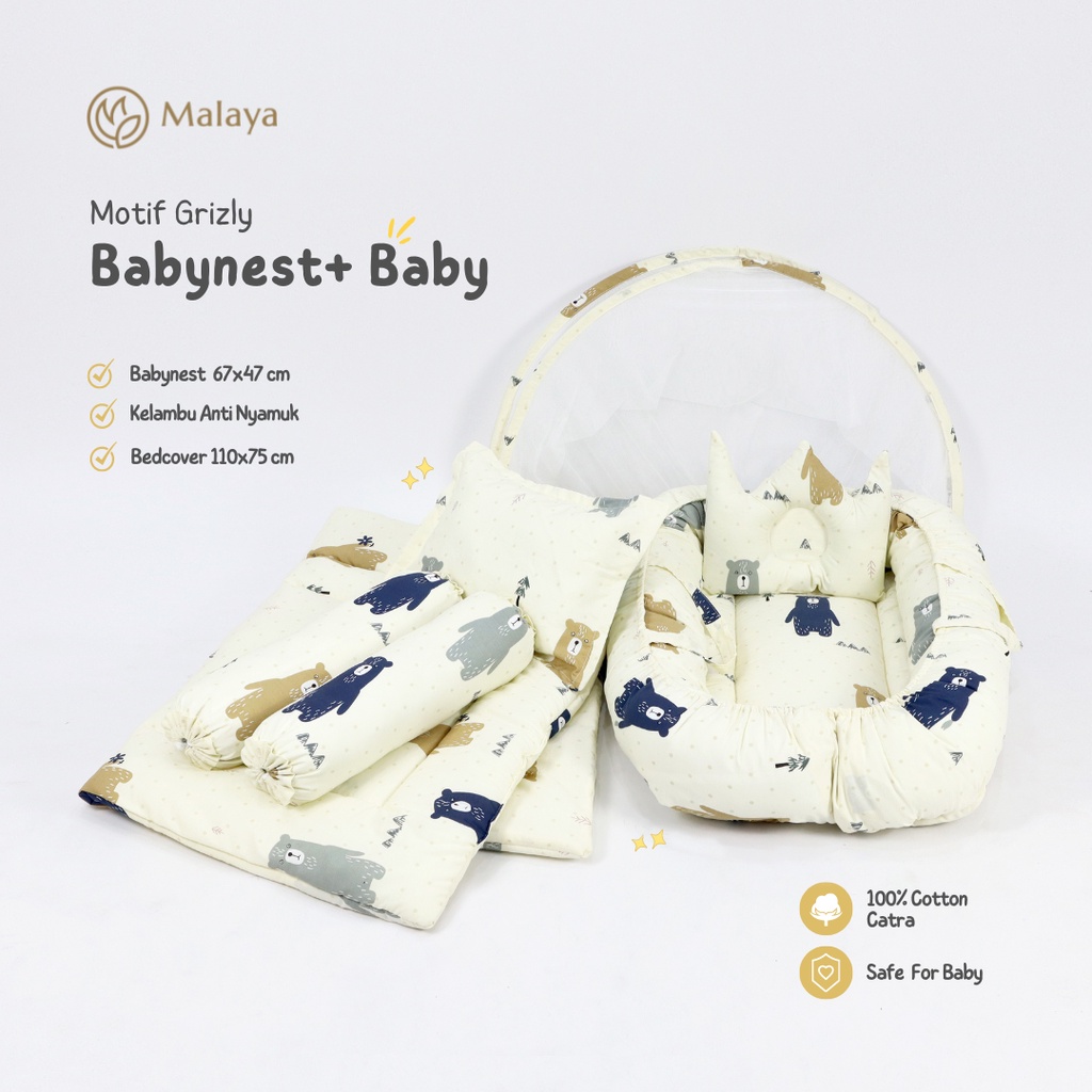 Malaya Baby l Baby Nest Include Bedcover Set Bayi | Kasur Bayi l Polos l Katun Korea