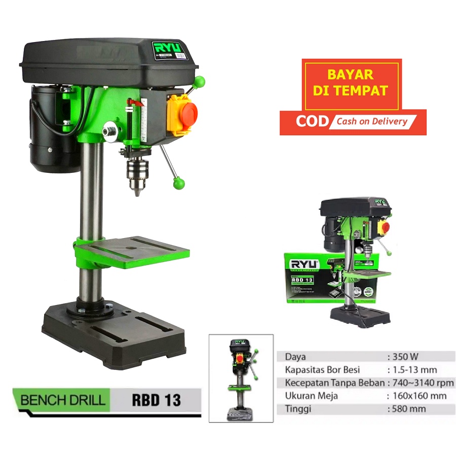 RYU Mesin Bor Duduk 13 mm 13mm Bench Drill RBD 13 Bor Duduk / Mesin Bor Duduk 13 mm Chuck Electric Bench Drill Press Variable Speed MURAH ORIGINAL BERGARANSI